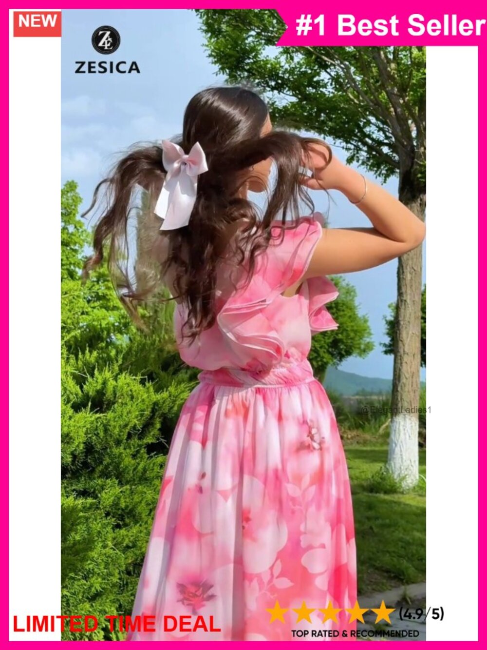 Women's Floral Sleeveless One Shoulder Ruffle Chiffon Maxi Dress Summer Beach - Picture 6 of 6